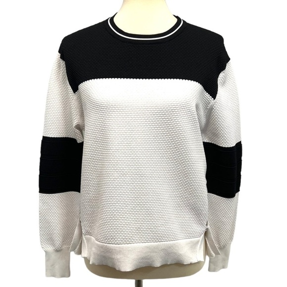 Jonathan Simkhai Black & White Side Snap Colorblock Textured Sweatshirt Medium - Picture 1 of 12
